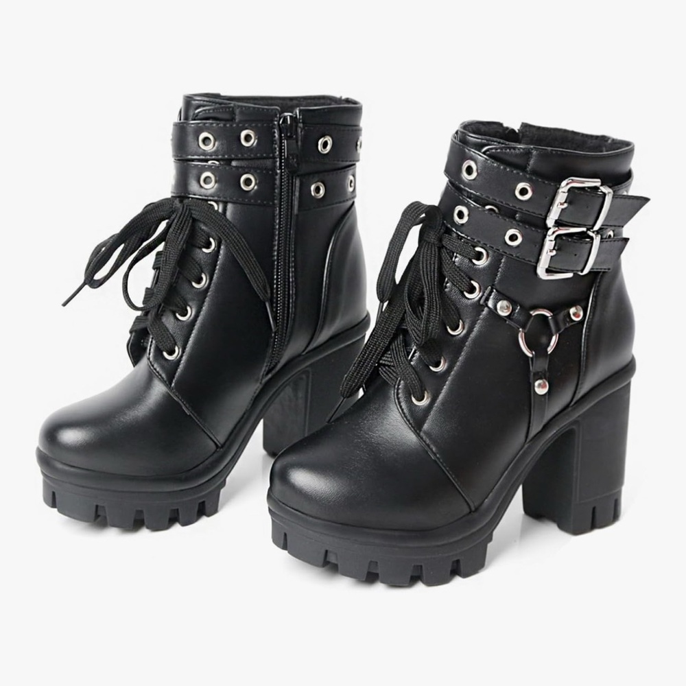 Black Lace-Up Goth Ankle Boots